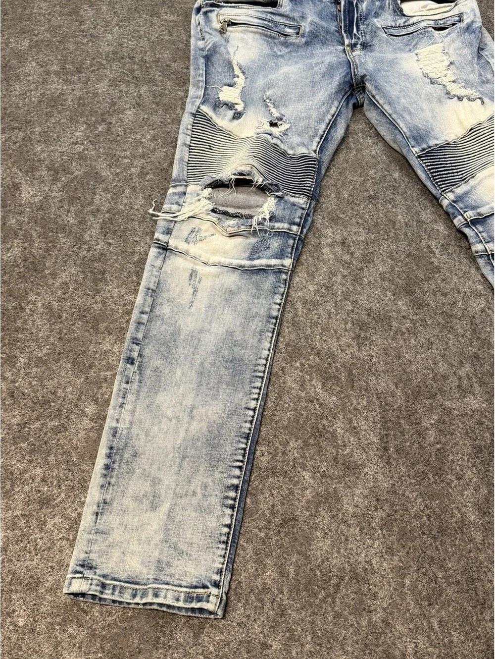 DOPE Men’s Biker Moto Jeans Light Wash Distressed Skinny Denim 34x32
